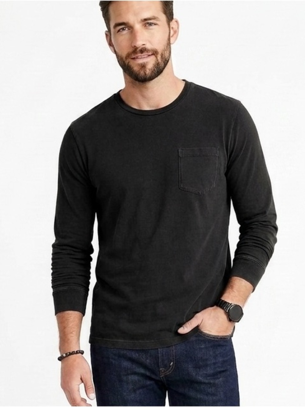 J.Crew Mens Long Sleeve Pocket T-Shirt XL Black Vintage Wash Casual Cotton 1851